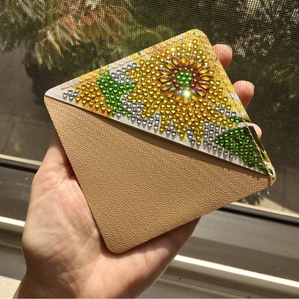 Diamond Art SUNFLOWERS 01 Corner Bookmark, Colorful, Sparkly, Bling, Gold, Brown